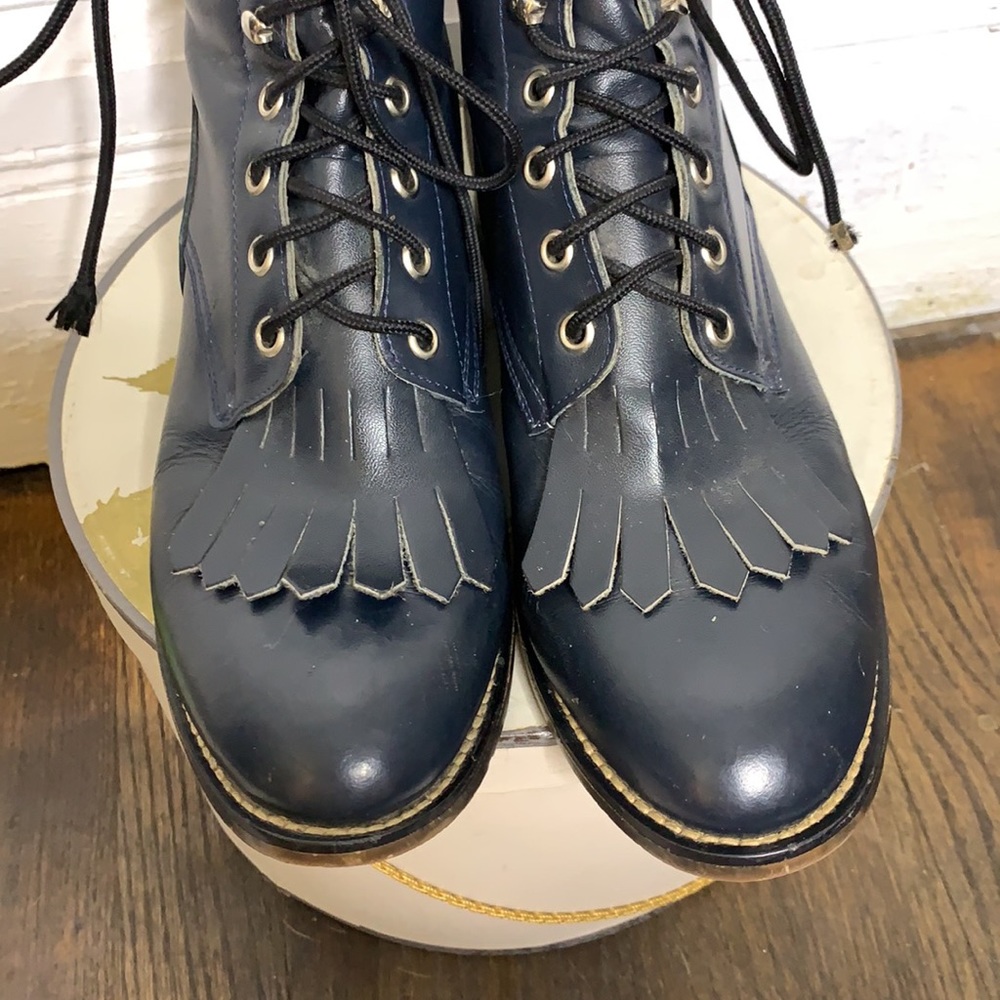 Justin Vintage Navy Lace Up Boots - Picture 4 of 11